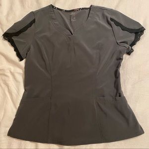 Grey w/Black Lace HeartSoul Scrub Top- Medium